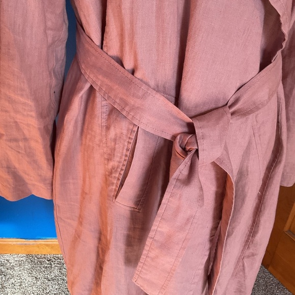 Catherine Malandrino Dusty Rose Belted Trench Coat 100% Linen Size Small - Picture 3 of 9
